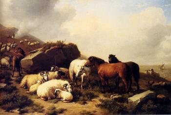 尤金 約瑟夫 維保蓋文 Horses And Sheep By The Coast